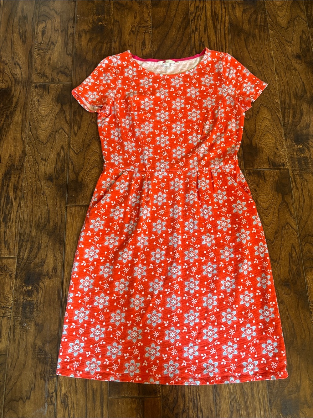 Boden Phoebe Jersey Bright Coral Floral Short-Sleeve Midi Dress, size 12